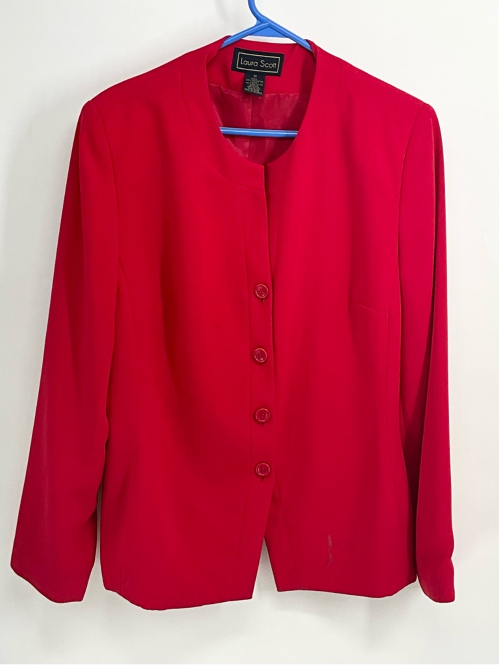 Laura Scott Bright Red Women's Collarless Button Jacket Plus 19